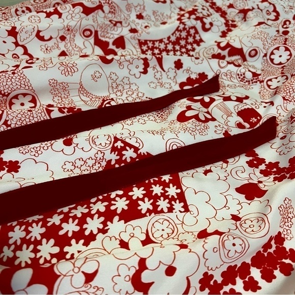 70’s Vintage BRADY BUNCH Party Dress S White Red Floral Puff Sleeves Maxi Dress - Picture 8 of 17